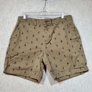Tommy Hilfiger Shorts Mens 34 Green Hula Dancer Hawaiian Chino Flat Front Preppy
